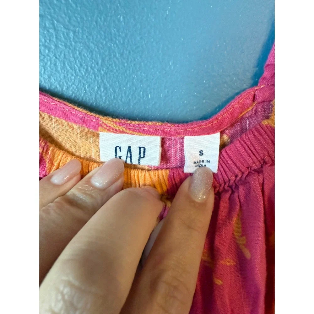 Gap Orange Pink Floral Tiered‎ Midi Dress Sleeveless